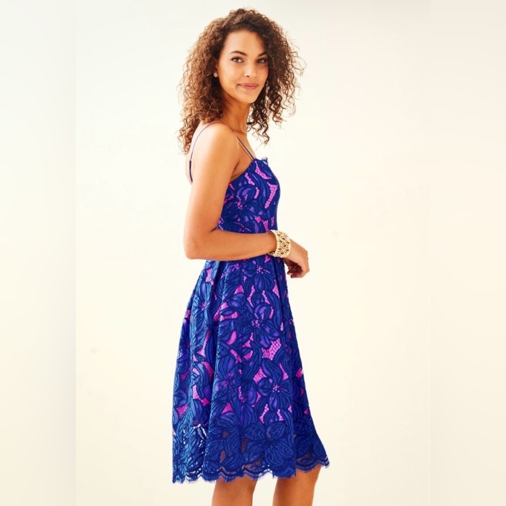 Lilly Pulitzer Pink and Blue Lace Camella Dress - SZ 00 - Picture 3 of 6